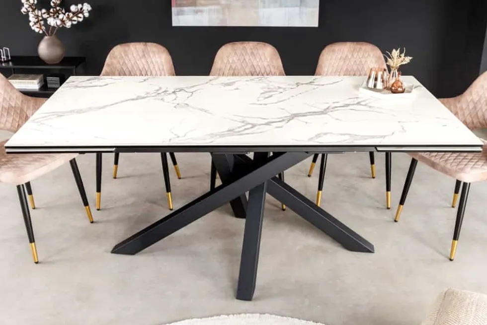Ausziehbarer Esstisch MARVELOUS 180-220-260cm weiß Marmor Keramik made in Italy