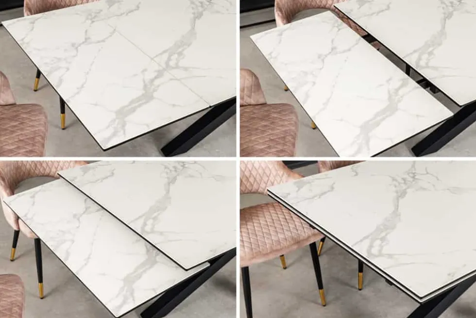 Ausziehbarer Esstisch MARVELOUS 180-220-260cm weiß Marmor Keramik made in Italy