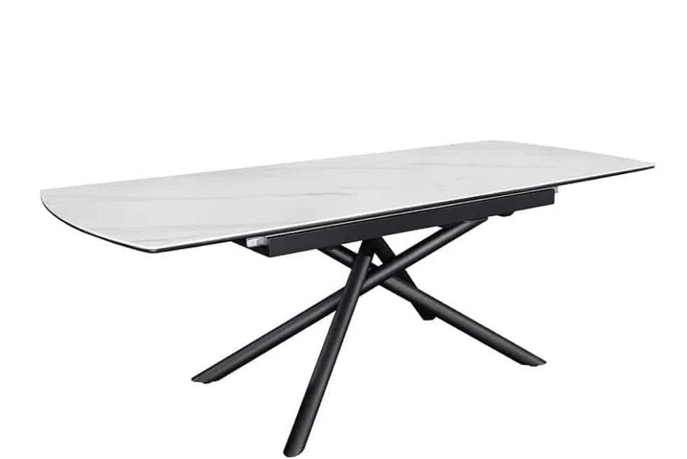 Ausziehbarer Esstisch MIKADO 180-230cm weiß Keramik schwarz Sterngestell