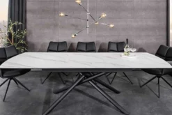 Ausziehbarer Esstisch MIKADO 180-230cm weiß Keramik schwarz Sterngestell