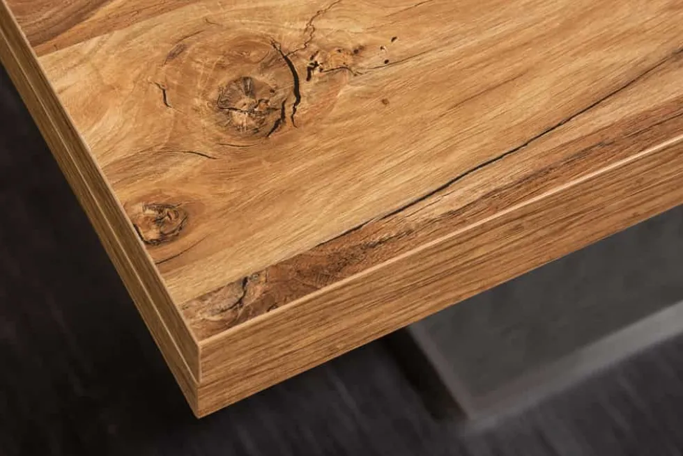 Ausziehbarer Esstisch MONTREAL 180-280cm natur Plankeneiche Holz-Design Schwarzstahl