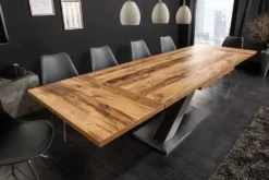 Ausziehbarer Esstisch MONTREAL 180-280cm natur Plankeneiche Holz-Design Schwarzstahl