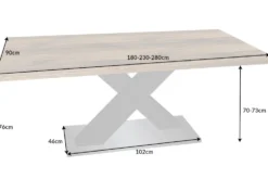 Ausziehbarer Esstisch MONTREAL 180-280cm natur Plankeneiche Holz-Design Schwarzstahl