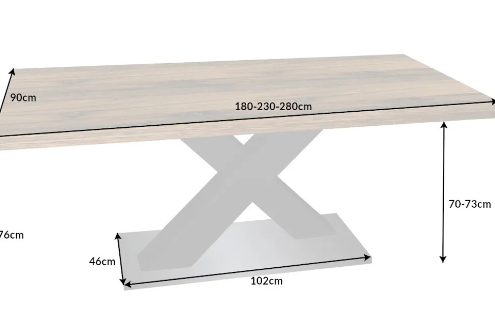 Ausziehbarer Esstisch MONTREAL 180-280cm natur Plankeneiche Holz-Design Schwarzstahl