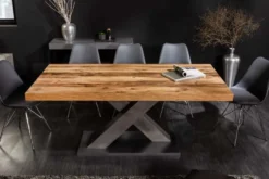 Ausziehbarer Esstisch MONTREAL 180-280cm natur Plankeneiche Holz-Design Schwarzstahl