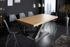 Ausziehbarer Esstisch MONTREAL 180-280cm Asteiche Holz X-Gestell Schwarzstahl