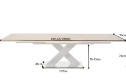 Ausziehbarer Esstisch MONTREAL 180-280cm Asteiche Holz X-Gestell Schwarzstahl