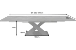Ausziehbarer Esstisch MONTREAL 180-280cm grau graphit Keramik-Design X-Gestell