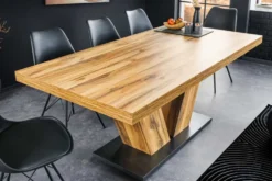 Ausziehbarer Esstisch MONTREAL 180-280cm natur Plankeneiche Holz-Design V-Gestell