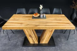 Ausziehbarer Esstisch MONTREAL 180-280cm natur Plankeneiche Holz-Design V-Gestell