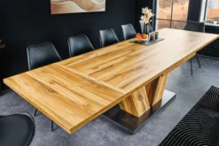 Ausziehbarer Esstisch MONTREAL 180-280cm natur Plankeneiche Holz-Design V-Gestell