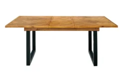 Ausziehbarer Esstisch MOSAIK 140-180cm braun Pinie recyceltes Massivholz Metall schwarz