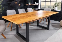 Ausziehbarer Esstisch MOSAIK 160-200cm braun Pinie recyceltes Massivholz Metall schwarz