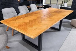 Ausziehbarer Esstisch MOSAIK 160-200cm braun Pinie recyceltes Massivholz Metall schwarz