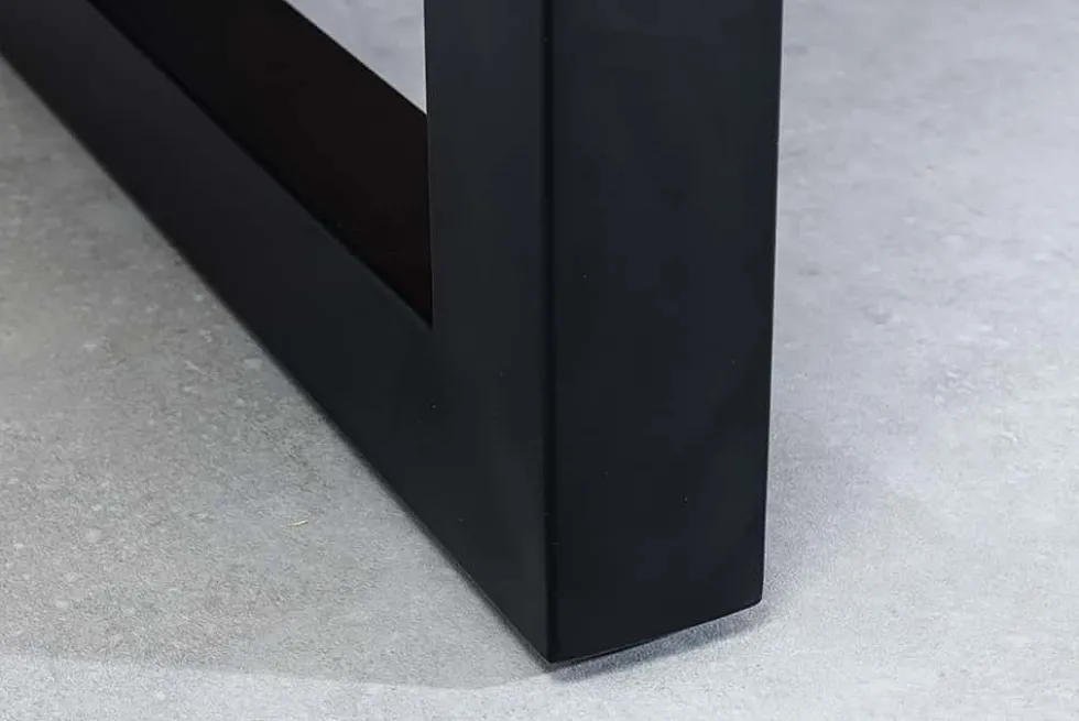 Ausziehbarer Esstisch MOSAIK 160-200cm braun Pinie recyceltes Massivholz Metall schwarz