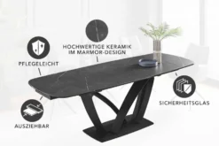 Ausziehbarer Esstisch PAPILLON 180-260cm graphit Keramik Marmor schwarz Metall