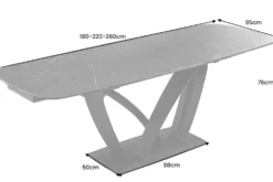 Ausziehbarer Esstisch PAPILLON 180-260cm graphit Keramik Marmor schwarz Metall