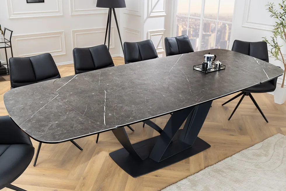 Ausziehbarer Esstisch PAPILLON 180-260cm graphit Keramik Marmor schwarz Metall