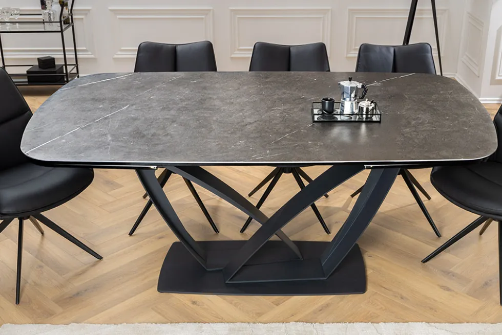 Ausziehbarer Esstisch PAPILLON 180-260cm graphit Keramik Marmor schwarz Metall