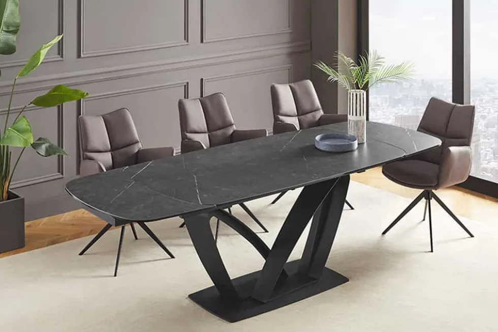 Ausziehbarer Esstisch PAPILLON 180-260cm graphit Keramik Marmor schwarz Metall