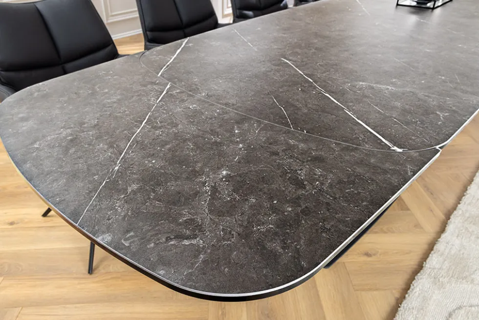 Ausziehbarer Esstisch PAPILLON 180-260cm graphit Keramik Marmor schwarz Metall
