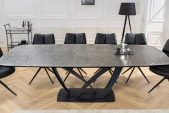 Ausziehbarer Esstisch PAPILLON 180-260cm graphit Keramik Marmor schwarz Metall