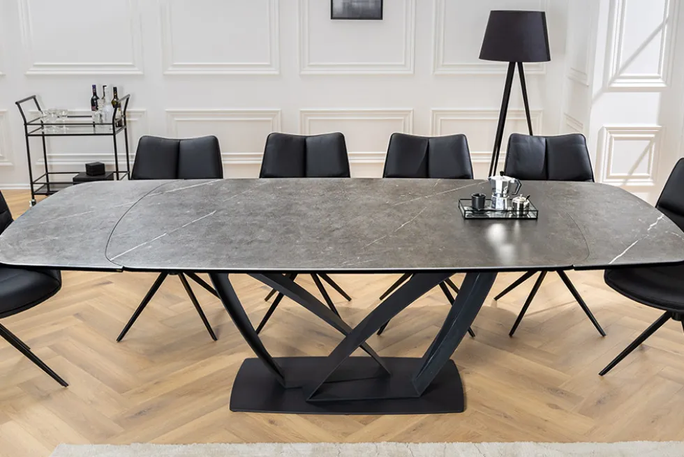 Ausziehbarer Esstisch PAPILLON 180-260cm graphit Keramik Marmor schwarz Metall