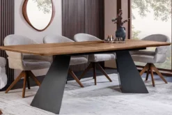 Ausziehbarer Esstisch PRESTIGE 180-240cm natur Walnussholz schwarzes Metallgestell