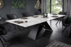 Ausziehbarer Esstisch PROMETHEUS 180-220-260cm weiß Marmor Keramik made in Italy