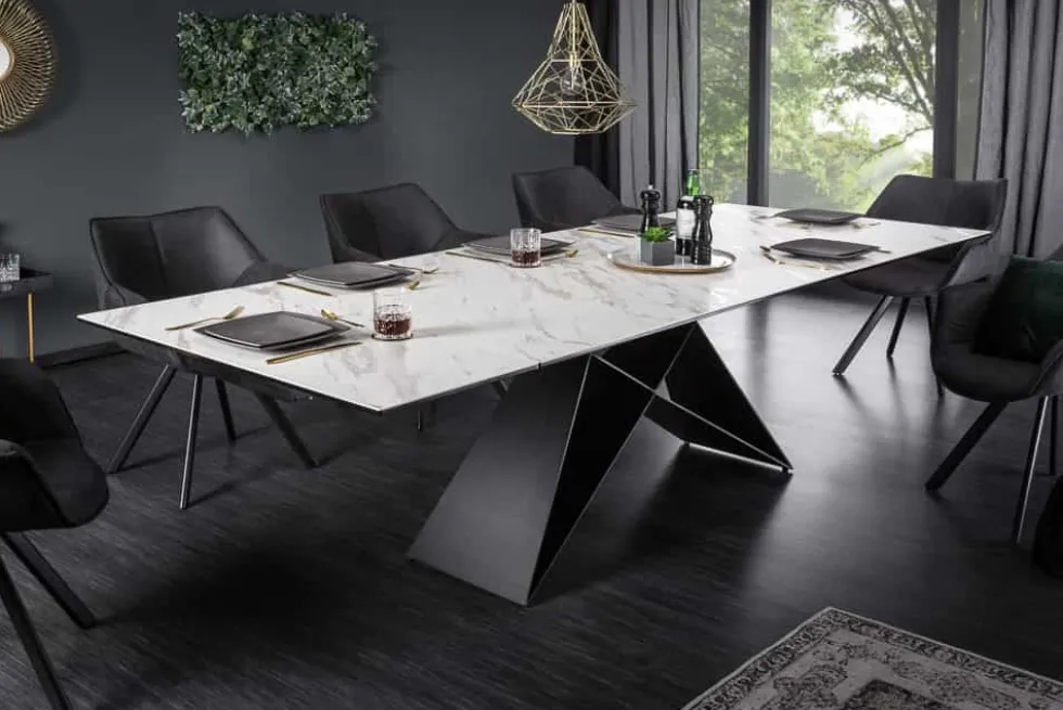 Ausziehbarer Esstisch PROMETHEUS 180-220-260cm weiß Marmor Keramik made in Italy