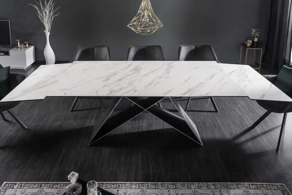 Ausziehbarer Esstisch PROMETHEUS 180-220-260cm weiß Marmor Keramik made in Italy