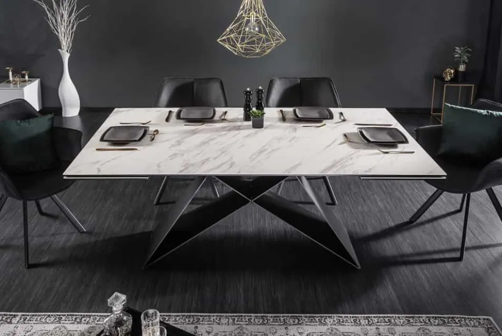 Ausziehbarer Esstisch PROMETHEUS 180-220-260cm weiß Marmor Keramik made in Italy