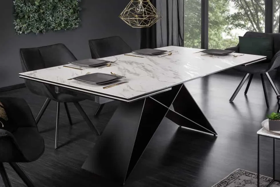 Ausziehbarer Esstisch PROMETHEUS 180-220-260cm weiß Marmor Keramik made in Italy