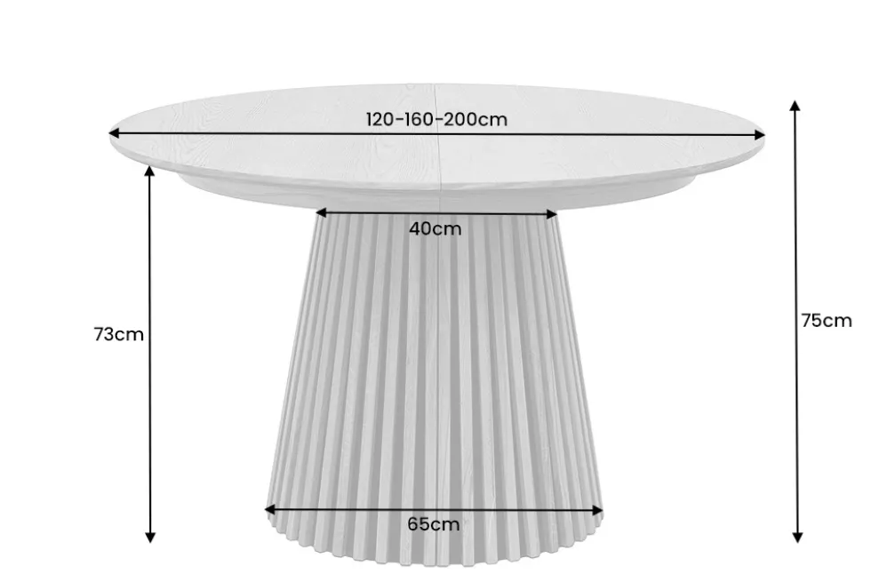 Ausziehbarer Esstisch VALHALLA WOOD 120-160-200cm natur Eichenholz oval Säulenfuß
