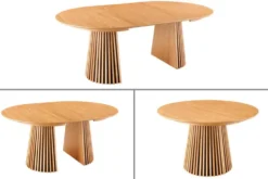 Ausziehbarer Esstisch VALHALLA WOOD 120-160-200cm natur Eichenholz oval Säulenfuß
