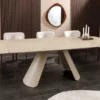 Ausziehbarer Esstisch VOGUE 160-240cm beige Keramik Travertin Metall champagner greige