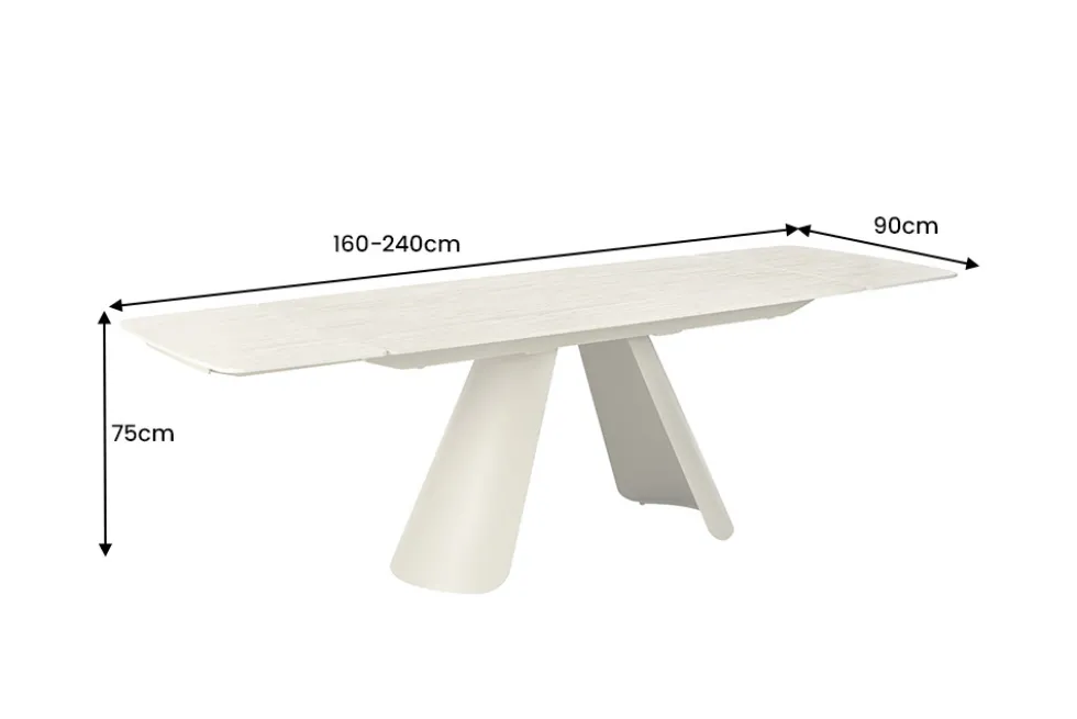 Ausziehbarer Esstisch VOGUE 160-240cm beige Keramik Travertin Metall champagner greige