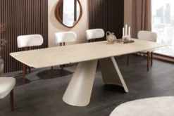 Ausziehbarer Esstisch VOGUE 160-240cm beige Keramik Travertin Metall champagner greige