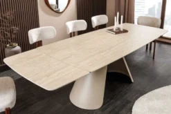 Ausziehbarer Esstisch VOGUE 160-240cm beige Keramik Travertin Metall champagner greige