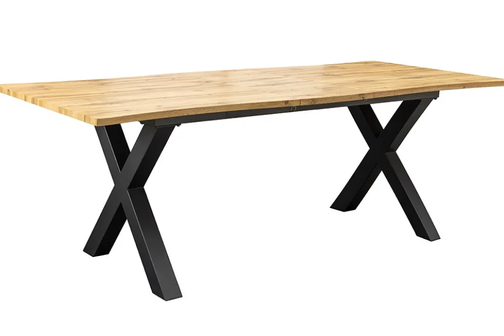 Ausziehbarer Esstisch WILD 180-220cm braun Wildeichen-Optik schwarz Baumkante