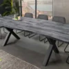Ausziehbarer Esstisch WILD 180-220cm grau gekälkt Wildeichen-Design Baumkante schwarz