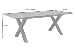 Ausziehbarer Esstisch WILD 180-220cm grau gekälkt Wildeichen-Design Baumkante schwarz