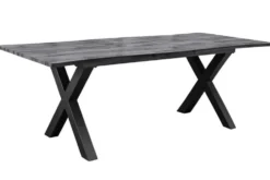 Ausziehbarer Esstisch WILD 180-220cm grau gekälkt Wildeichen-Design Baumkante schwarz