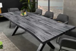 Ausziehbarer Esstisch WILD 160-200cm grau gekälkt Wildeichen-Design Baumkante schwarz