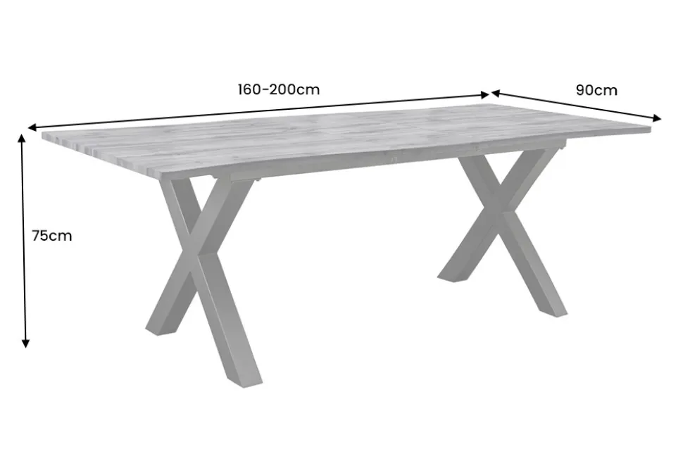 Ausziehbarer Esstisch WILD 160-200cm grau gekälkt Wildeichen-Design Baumkante schwarz
