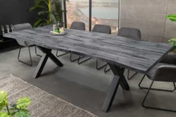 Ausziehbarer Esstisch WILD 160-200cm grau gekälkt Wildeichen-Design Baumkante schwarz