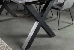 Ausziehbarer Esstisch WILD 160-200cm grau gekälkt Wildeichen-Design Baumkante schwarz