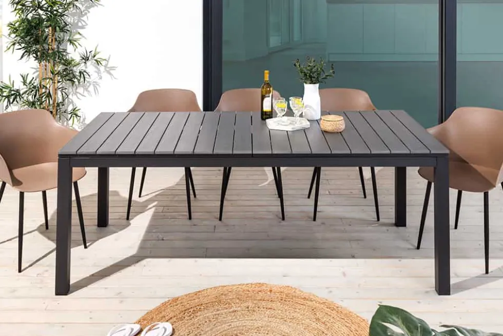 Ausziehbarer Gartentisch DESIGNO 200-250-300cm grau Aluminium In- und Outdoor Esstisch