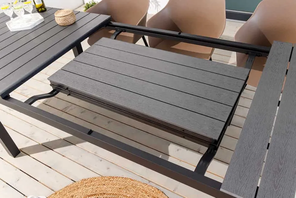Ausziehbarer Gartentisch DESIGNO 200-250-300cm grau Aluminium In- und Outdoor Esstisch
