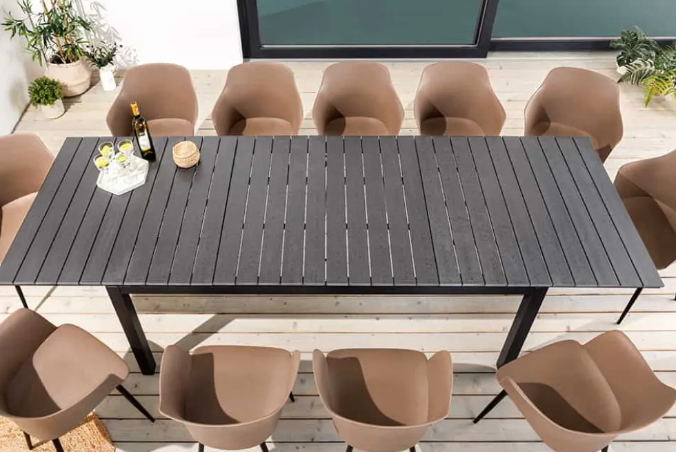 Ausziehbarer Gartentisch DESIGNO 200-250-300cm grau Aluminium In- und Outdoor Esstisch